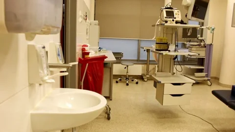 Big modern endoscopy, colonoscopy, gastroscopy treating room in hospital Stock Footage 70208729