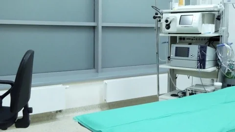 Big modern endoscopy, colonoscopy, gastroscopy treating room in hospital Stock Footage 70208949