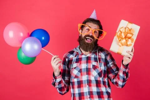 Big moment is coming. Multi colored fun. best party for retirement. cheerful man Stock Photos