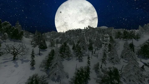 Big moon against forest mountain snowfall Stock Footage 170190252