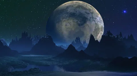 The big moon and falling star (UFO) Stock Footage 23854029