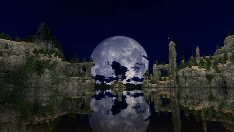 Big moon and mountains Stock Footage 104949716