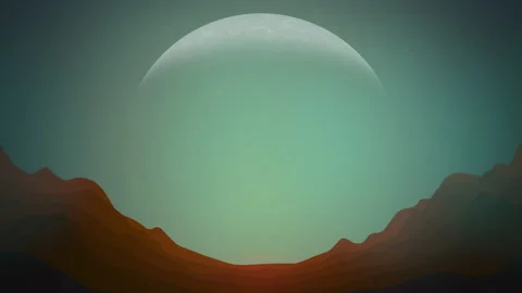 Big moon and red mountain in space Stock Footage 199103672