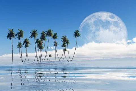 Big moon in clouds big moon in clouds over coconut island sunset. Elements... Fotos Stock