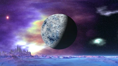 Big Moon over Alien Planet Stock Footage 101627609