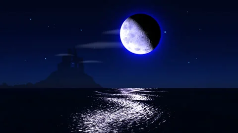 Big moon over calm surface of ocean Stock Footage 33244985