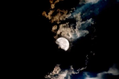 Big Moon Over The Clouds In A Dark Night Stock Photos