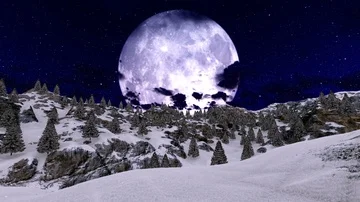 Big Moon over snow mountain Stock Footage 85550469