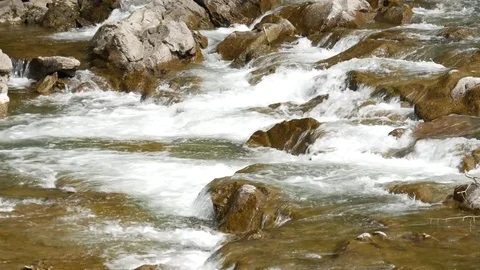 Big mountain river at spring. Clean and clear water. Stock Footage 76082222