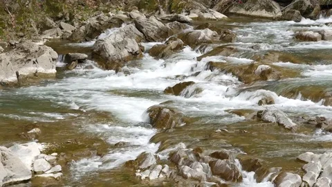 Big mountain river at spring. Clean and clear water. Stock Footage 76082267
