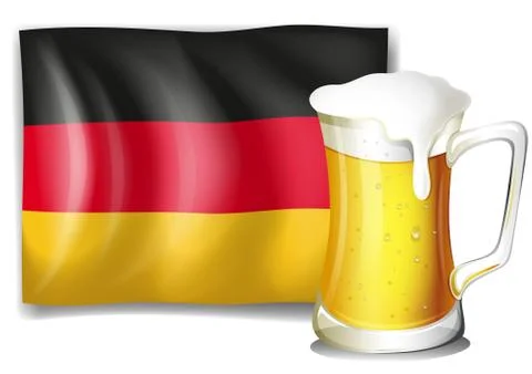 A big mug with cold beer in front of the German flag Stock Illustration