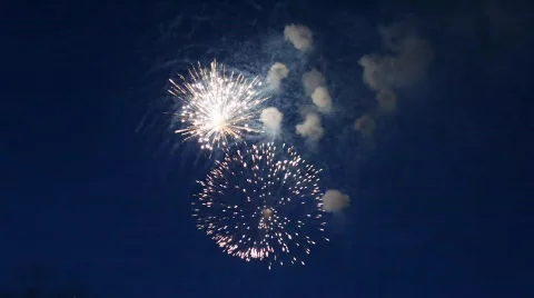 Big multi-coloured salute in evening sky Stock Footage 589703