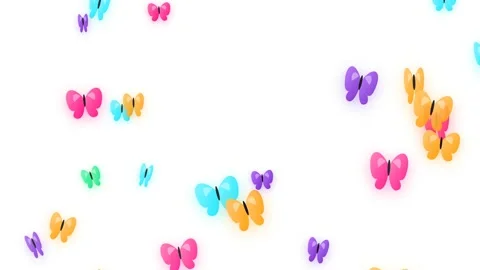 Big Multicolored Butterfly Swarm Floating on White Background Loop Vídeos de archivo 343947675