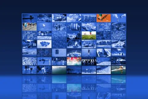Big multimedia video wall widescreen Web streaming media TV Stock Photos
