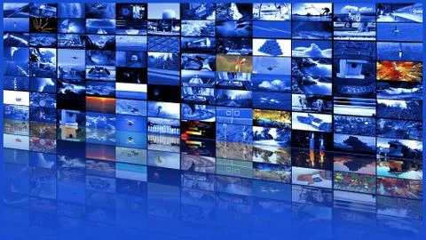 Big multimedia video wall widescreen Web streaming media TV Stock Photos