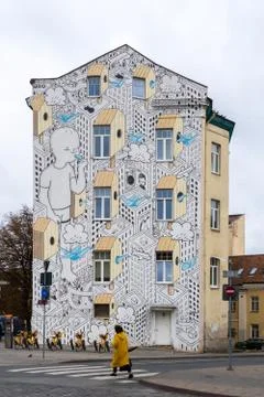 Big Mural in Vilnius city, Lithuania Stock Photos