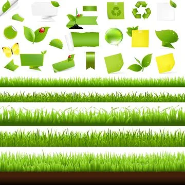 Big nature set with grass border Stock Illustration