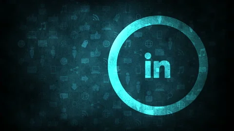 Big neon LinkedIn icon on network background Stock Footage 167970676