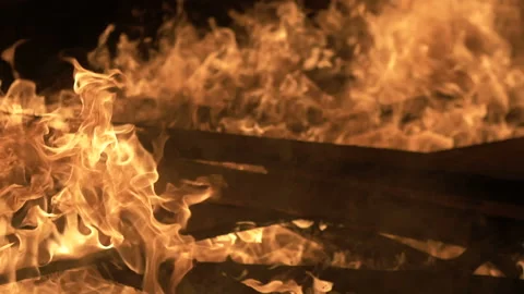 Big night fire, burning boards Stock Footage 93707948