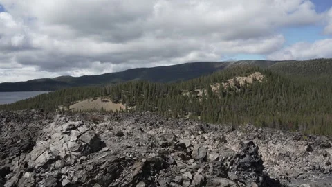 Big Obsidian Flow lava field in Newberry Volcanic Monument Oregon Stock Footage 346794665