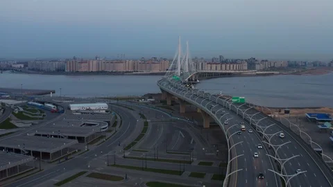 Big Obukhovsky bridge, Saint-Petersburg, (Вантовый мост) Stock Footage
