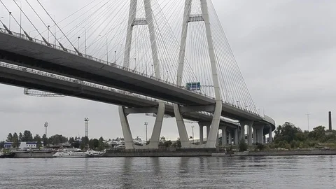 Big Obukhovsky cable-stayed bridge, Neva river Video stock 81516292