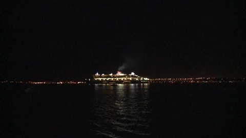 Big Ocean Cruiser drifting during the night Stock Footage 76975638
