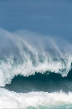 Big Ocean Wave and Mist in Rough Winter Water North Shore Pipeline Oahu Hawaii Stock Photos