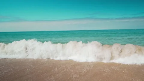 Big ocean wave, blue sky, blue ocean Stock Footage 131387258