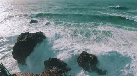 Big Ocean Waves Breaking on Rock Stock Footage 59324280