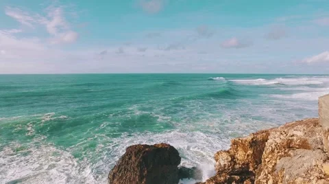 Big Ocean Waves Breaking on Rock Stock Footage 59327915