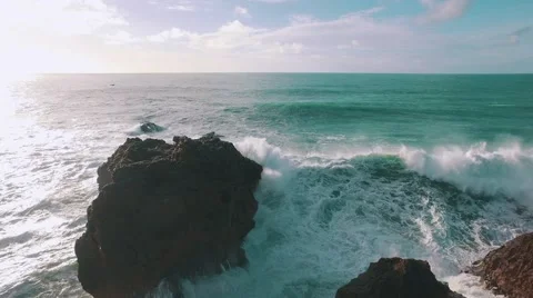 Big Ocean Waves Breaking on Rock Stock Footage 59328245