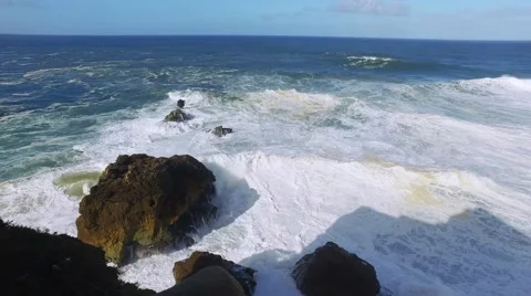 Big Ocean Waves Breaking on Rock Stock Footage 62253844