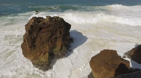 Big Ocean Waves Breaking on Rock Stock Footage 62253980
