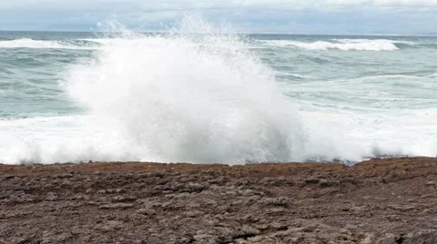 Big Ocean Waves Breaking on Rocks, storm weather Stock Footage 56566256