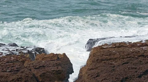 Big Ocean Waves Breaking on Rocks, storm weather Stock Footage 56566525