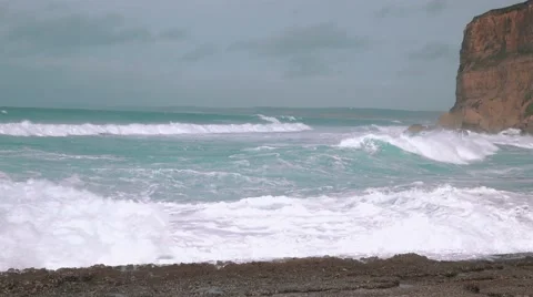 Big Ocean Waves Breaking on Shore Stock Footage 59316591