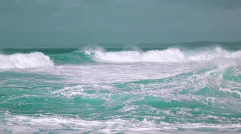 Big Ocean Waves Breaking on Shore Stock Footage 59317359