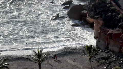 Big ocean waves.  Playa Las Galgas, Playa Paraiso, Tenerife, Canary, Spain Stock-Footage 59825352