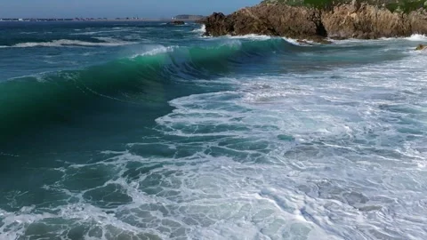 Big Ocean Waves Rolling And Breaking At Beach Stock Footage 278094523