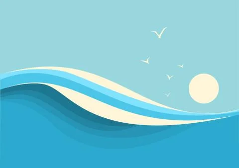 Big ocean waves seascape. Vector seascape with sea waves and sky background Stock Illustration
