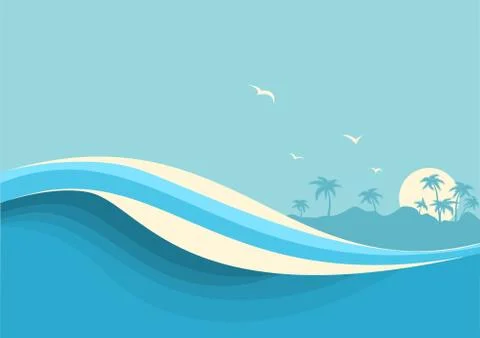 Big ocean waves .Vector seascape with sea waves and sky background Stock Illustration