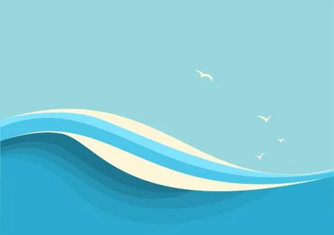 Big ocean waves .Vector seascape with sky background for text Stock Illustration