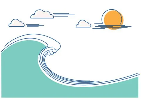 Big ocean wave.Vector flat line color illustration Stock Illustration