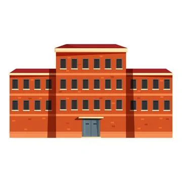 Big old brick prison building with barred windows is guarded Ilustración de archivo