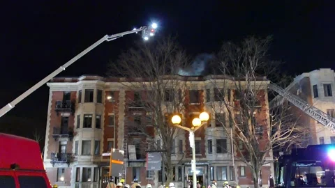 Big old building on fire Stock Footage 139663889