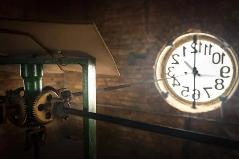 Big old clock embeded on the wall Stock Photos