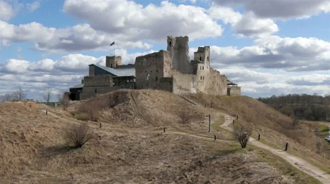 A big old medieval castle on a hill Stock Footage 53083174