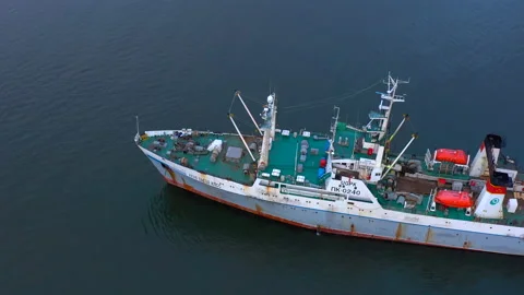 Big old rusty ship in the sea close-up Video stock 142581371
