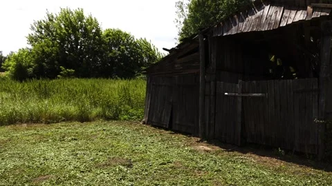 Big old wooden barn. Authentic rural area. Summer nature. Stock Footage 201886245